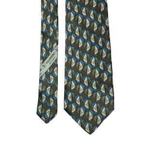 Valentino Cravatte Mens Tie Green Blue Olive 100% Silk Made in Italy Vintage